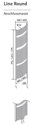 Badheizkörper Line Round weiss 50x121,5 cm